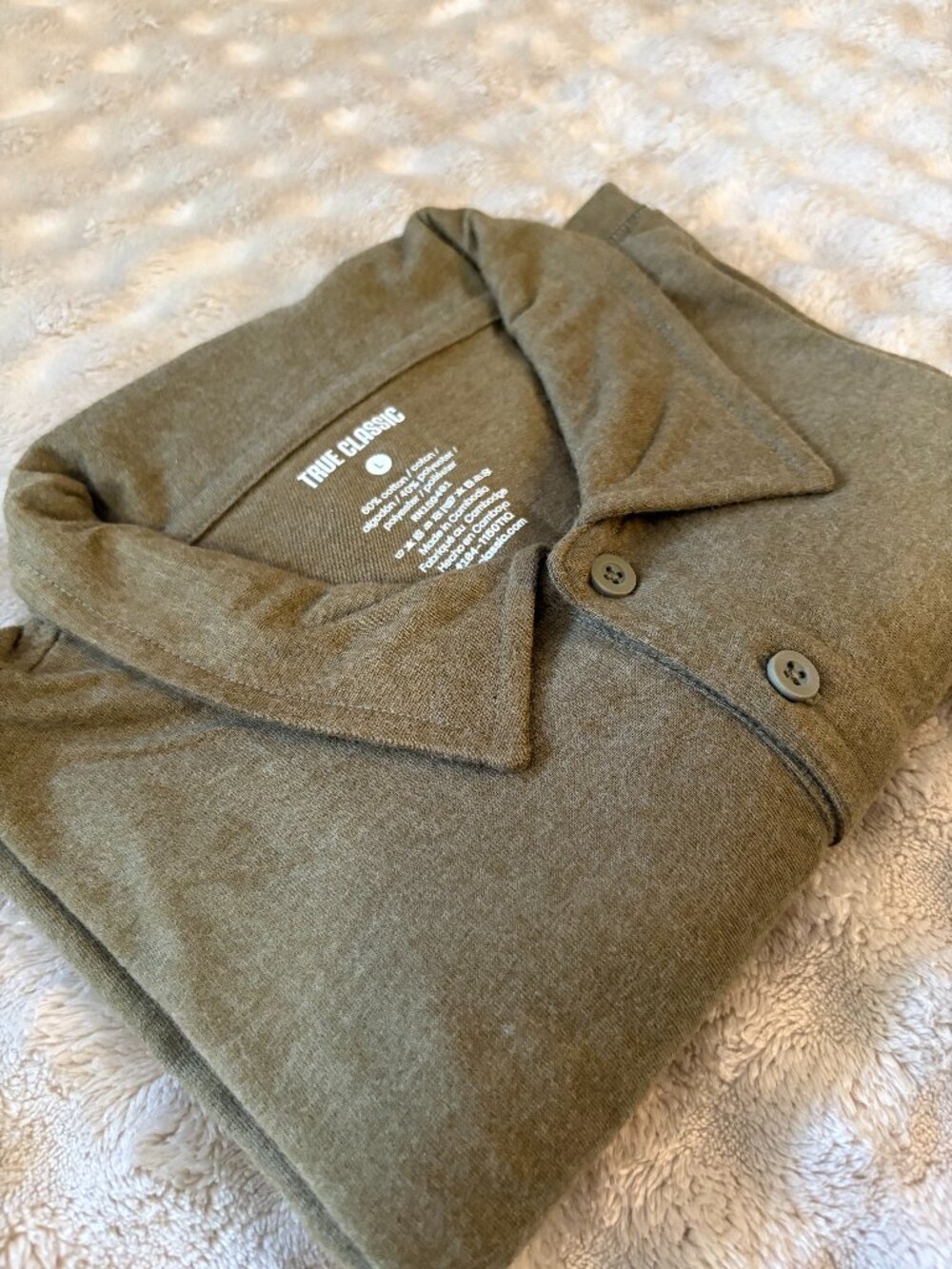 BRAND NEW True Classic Casual Men's Army Green Collared Tee, Size Large